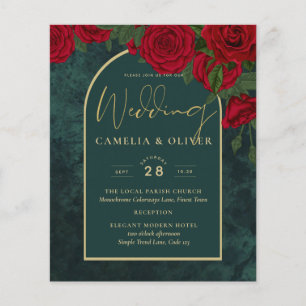 Prospectus 11,4 Cm X 14,2 Cm BUDGET ForêtVert ROUGE Roses d'hiver Mariage INVIT