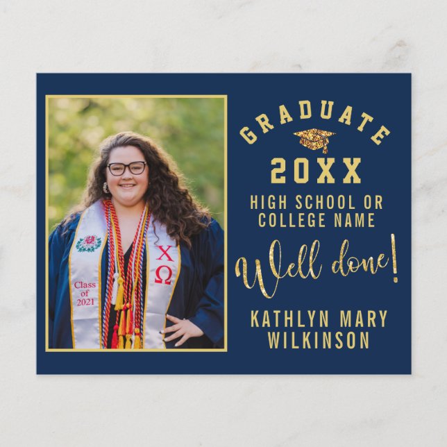 Prospectus 11,4 Cm X 14,2 Cm BUDGET Gold Script 4 Photo GRADUY Invitation (Devant)