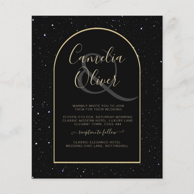 Prospectus 11,4 Cm X 14,2 Cm BUDGET Jet BLACK OR étoile Nuit étoilée INVITE (Devant)