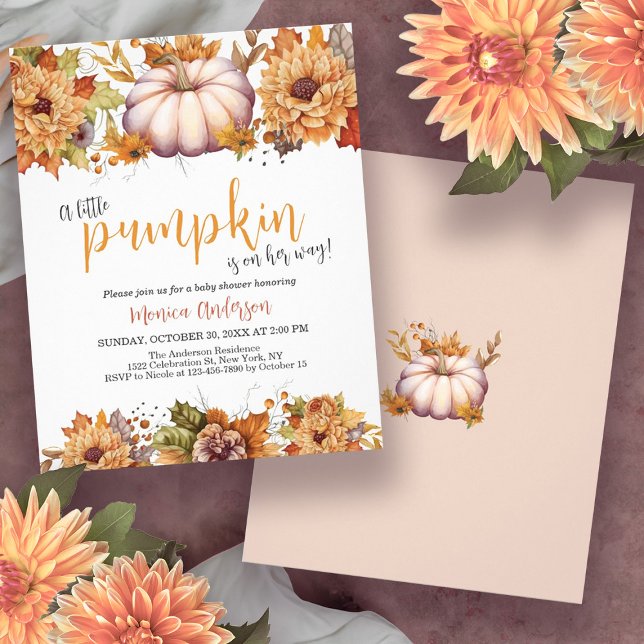 Prospectus 11,4 Cm X 14,2 Cm Budget Little Citrouille Automne Baby shower Invit (Budget Little Pumpkin Fall Baby Shower Invitation Flyer)