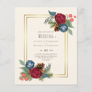 Prospectus 11,4 Cm X 14,2 Cm BUDGET Mariage d'hiver Bourgogne Turquoise Bleu mo