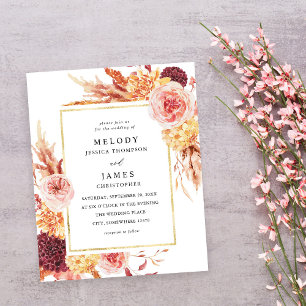 Prospectus 11,4 Cm X 14,2 Cm Budget Mariage Fleurs Rose Pâle Bourgogne Doré 2