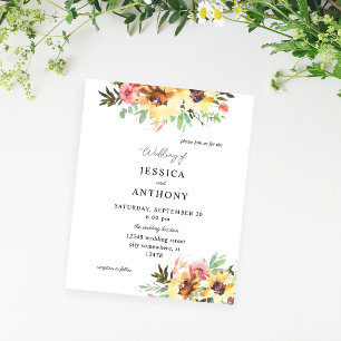 Prospectus 11,4 Cm X 14,2 Cm Budget Mariage floral de tournesol d'été