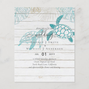 Prospectus 11,4 Cm X 14,2 Cm BUDGET Mariage Tortues de Mer Moderne Ligne d'Art