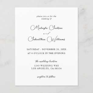 Prospectus 11,4 Cm X 14,2 Cm Budget Moderne 9 Calligraphie Mariage - Noir & Bla