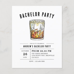 Prospectus 11,4 Cm X 14,2 Cm Budget Moderne Aquarelle Whiskey Bachelor Party