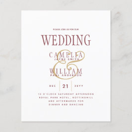 Prospectus 11,4 Cm X 14,2 Cm BUDGET Moderne Dusty Rose Rose Gold Mariage Invite