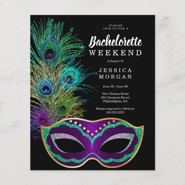 Prospectus 11,4 Cm X 14,2 Cm Budget New Orleans Mardi Gras Bachelorette Party (Devant)