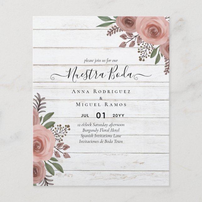 Prospectus 11,4 Cm X 14,2 Cm Budget Nuestra BODA Invitations Bourgogne Florale (Devant)