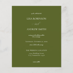Prospectus 11,4 Cm X 14,2 Cm Budget Olive Green Calligraphie Mariage Circulaire
