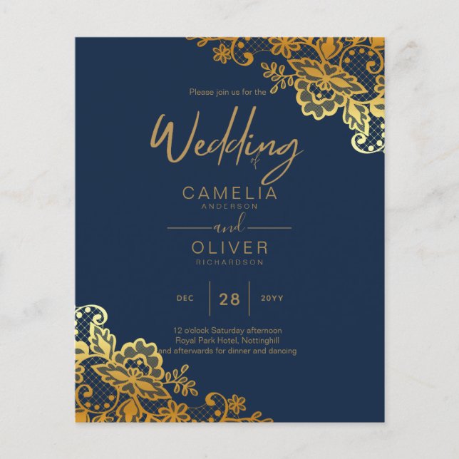 Prospectus 11,4 Cm X 14,2 Cm BUDGET OR LACE All-in-1 Mariage Inviter QR Code (Devant)