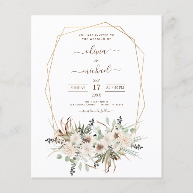 Prospectus 11,4 Cm X 14,2 Cm Budget Pampas Grass Photo Boho Mariage (Devant)