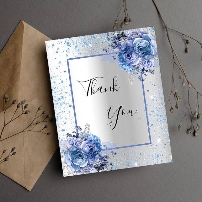 Prospectus 11,4 Cm X 14,2 Cm Budget parties scintillant florale bleu argenté me (Créateur téléchargé)