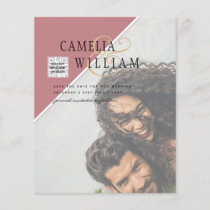 Prospectus 11,4 Cm X 14,2 Cm BUDGET PHOTO ENREGISTRER DATE QR CODE RSVP Rose Po