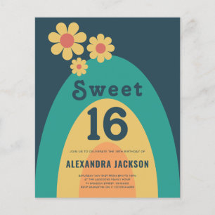 Prospectus 11,4 Cm X 14,2 Cm Budget pour une fête d'anniversaire Retro Groovy S