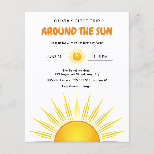 Prospectus 11,4 Cm X 14,2 Cm Budget Premier voyage autour du soleil Anniversair (Devant)