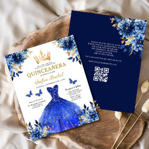 Prospectus 11,4 Cm X 14,2 Cm Budget QR Code Quinceanera Royal Blue Princesse