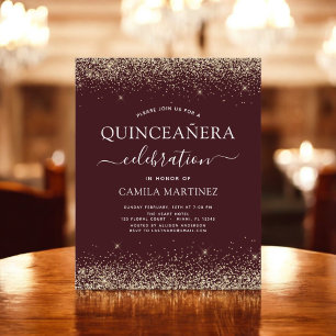 Prospectus 11,4 Cm X 14,2 Cm Budget Quinceanera Bourgogne Gold Invitation