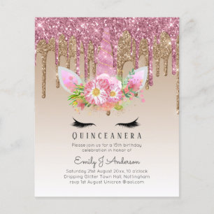 Prospectus 11,4 Cm X 14,2 Cm BUDGET Quinceanera Licorne Pailleur Anicorn Ailée