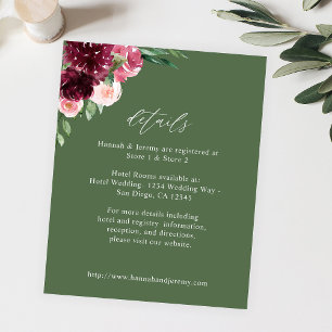 Prospectus 11,4 Cm X 14,2 Cm Budget Rose & Bourgogne Floral 7 Détails - Vert