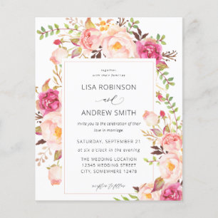 Prospectus 11,4 Cm X 14,2 Cm Budget Rose Fleurie Mariage Floral Rose Clair V3