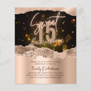 Prospectus 11,4 Cm X 14,2 Cm BUDGET Rose Gold Foil Glitter Quinceanera 15th Fly