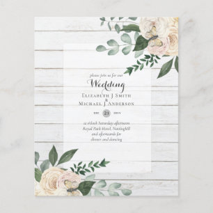 Prospectus 11,4 Cm X 14,2 Cm BUDGET Roses blanches Invitations de mariage moins