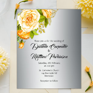 Prospectus 11,4 Cm X 14,2 Cm Budget Roses d'or sur Faire-part de mariage d'arge