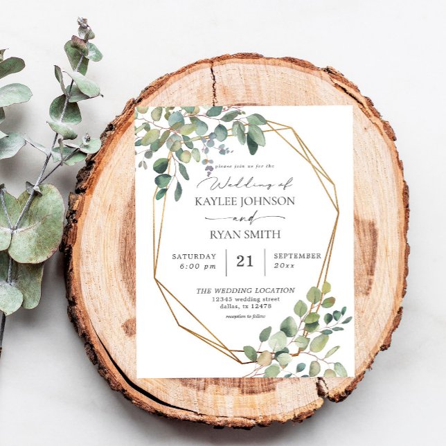 Prospectus 11,4 Cm X 14,2 Cm Budget Rustique Eucalyptus & Gold Frame Mariage (Créateur téléchargé)