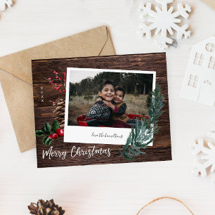 Prospectus 11,4 Cm X 14,2 Cm Budget Rustique Joyeux Noël Bois et photo instanta