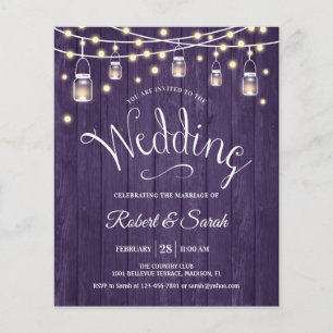 Prospectus 11,4 Cm X 14,2 Cm Budget Rustique Purple Faire-part de mariage bois
