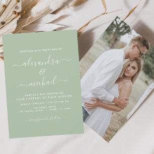 Prospectus 11,4 Cm X 14,2 Cm Budget Sage Mariage vert avec invitation photo