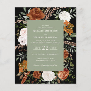 Prospectus 11,4 Cm X 14,2 Cm Budget sage vert fleurs détails mariage invitation
