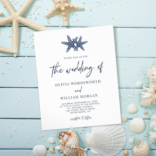 Prospectus 11,4 Cm X 14,2 Cm Budget Starfish Nautical Navy Blue Wedding Invitat (Créateur téléchargé)