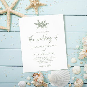 Prospectus 11,4 Cm X 14,2 Cm Budget Starfish Sage Green Script Wedding Invitati