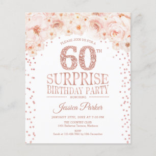 Prospectus 11,4 Cm X 14,2 Cm Budget Surprise 60e anniversaire - Rose Invitation