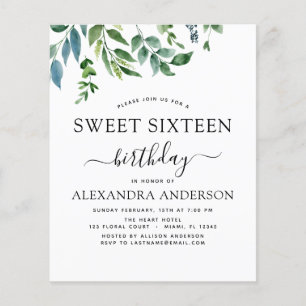 Prospectus 11,4 Cm X 14,2 Cm Budget Sweet 16 Anniversaire Botanique Verdure