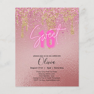 Prospectus 11,4 Cm X 14,2 Cm Budget Sweet 16 Parties scintillant rose Foil Girl