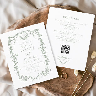 Prospectus 11,4 Cm X 14,2 Cm Budget Tout en un Victorian QR Code Mariage vert