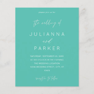 Prospectus 11,4 Cm X 14,2 Cm Budget Turquoise vert MOD Mariage de calligraphie