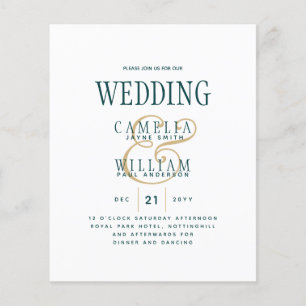 Prospectus 11,4 Cm X 14,2 Cm BUDGET TURQUOISE Vert Or Monochrome Mariage INVITE