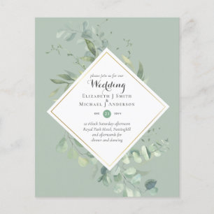 Prospectus 11,4 Cm X 14,2 Cm BUDGET Verdure Couleur moderne Thème Mariage Invit