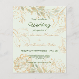 Prospectus 11,4 Cm X 14,2 Cm Budget/Verdure/Or - Faire-part de mariage. Flyer