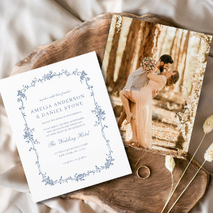 Prospectus 11,4 Cm X 14,2 Cm Budget Victorian Photo Blue Faire-part de mariage