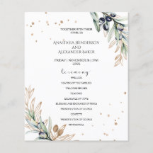 Carte de programme de mariage élégante à l'olive.