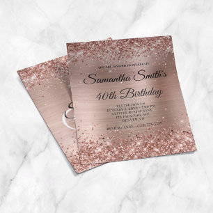 Prospectus 11,4 Cm X 14,2 Cm Carton d'invitation 40 ans pailleté or rose