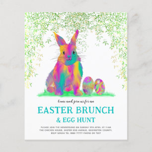 Prospectus 11,4 Cm X 14,2 Cm Chasse aux oeufs de lapin de Pâques et Brunch Turq