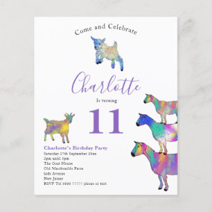 Prospectus 11,4 Cm X 14,2 Cm Chèvres Aquarelle Anniversaire fête Purple Budget