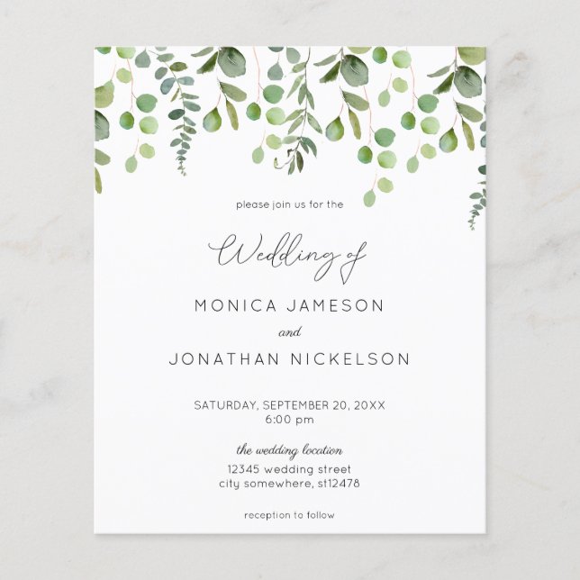 Prospectus 11,4 Cm X 14,2 Cm Circulaire Mariage Eucalyptus Budget (Devant)