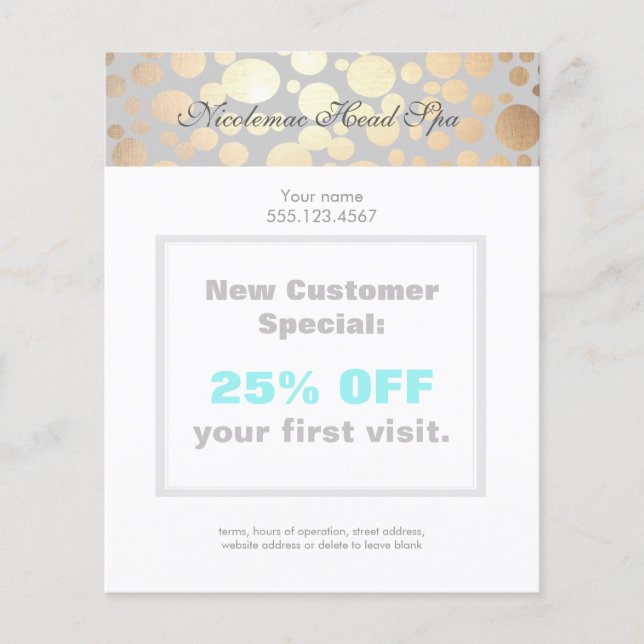 Prospectus 11,4 Cm X 14,2 Cm Circulaire Motif Chic Faux Gold Leaf (Devant)